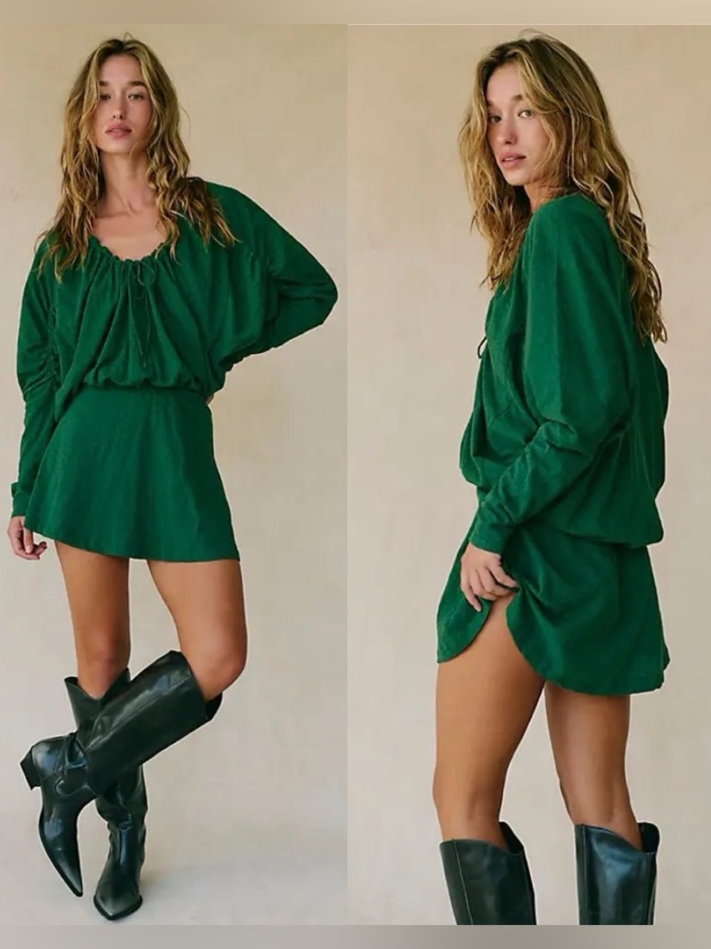 Free People Free-est Stella mini dress greener Pastures long sleeves Cinched M